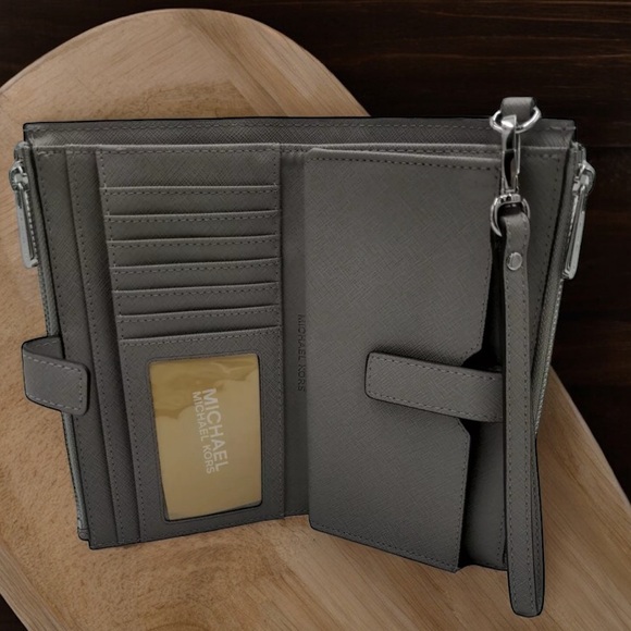 Michael Kors Jet Set Travel Double Zip Phone Wristlet Wallet Gray - Picture 2 of 3